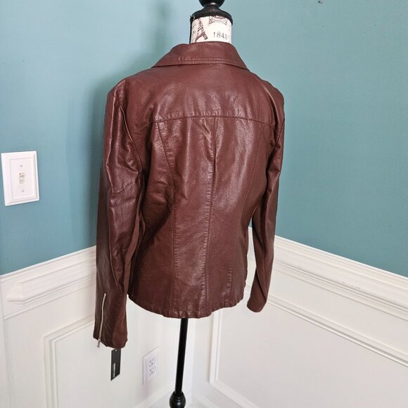 Kenneth Cole Reaction XL NWT NEW Whiskey Brown Faux Leather Coat Jacket - Picture 5 of 5